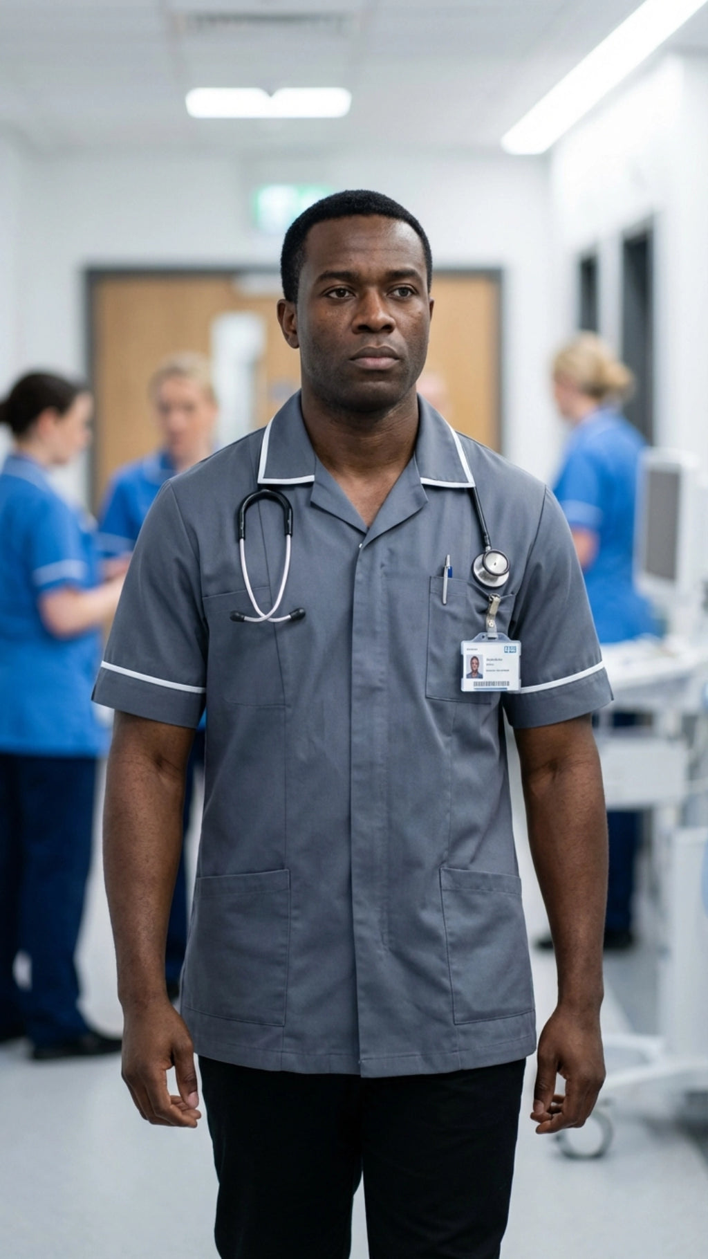 Men’s Storm Grey Medical Tunic with White Piping | Healthcare Uniform