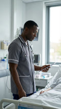 Men’s Storm Grey Medical Tunic with White Piping | Healthcare Uniform