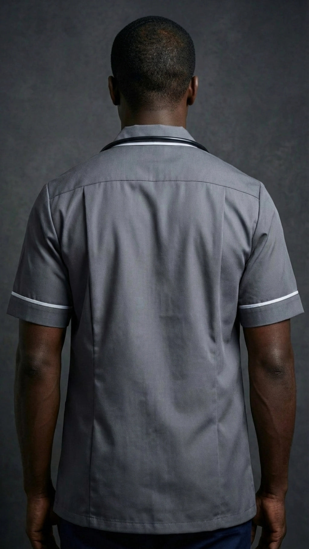 Men’s Storm Grey Medical Tunic with White Piping | Healthcare Uniform