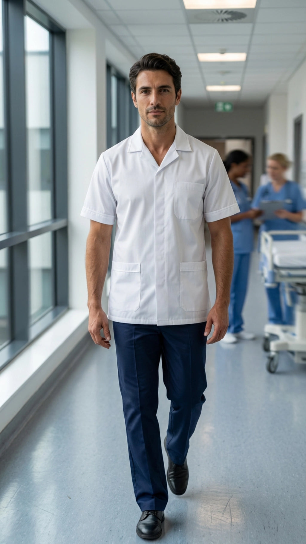 Men’s White Medical Tunic with Contrast Piping | Healthcare Uniform