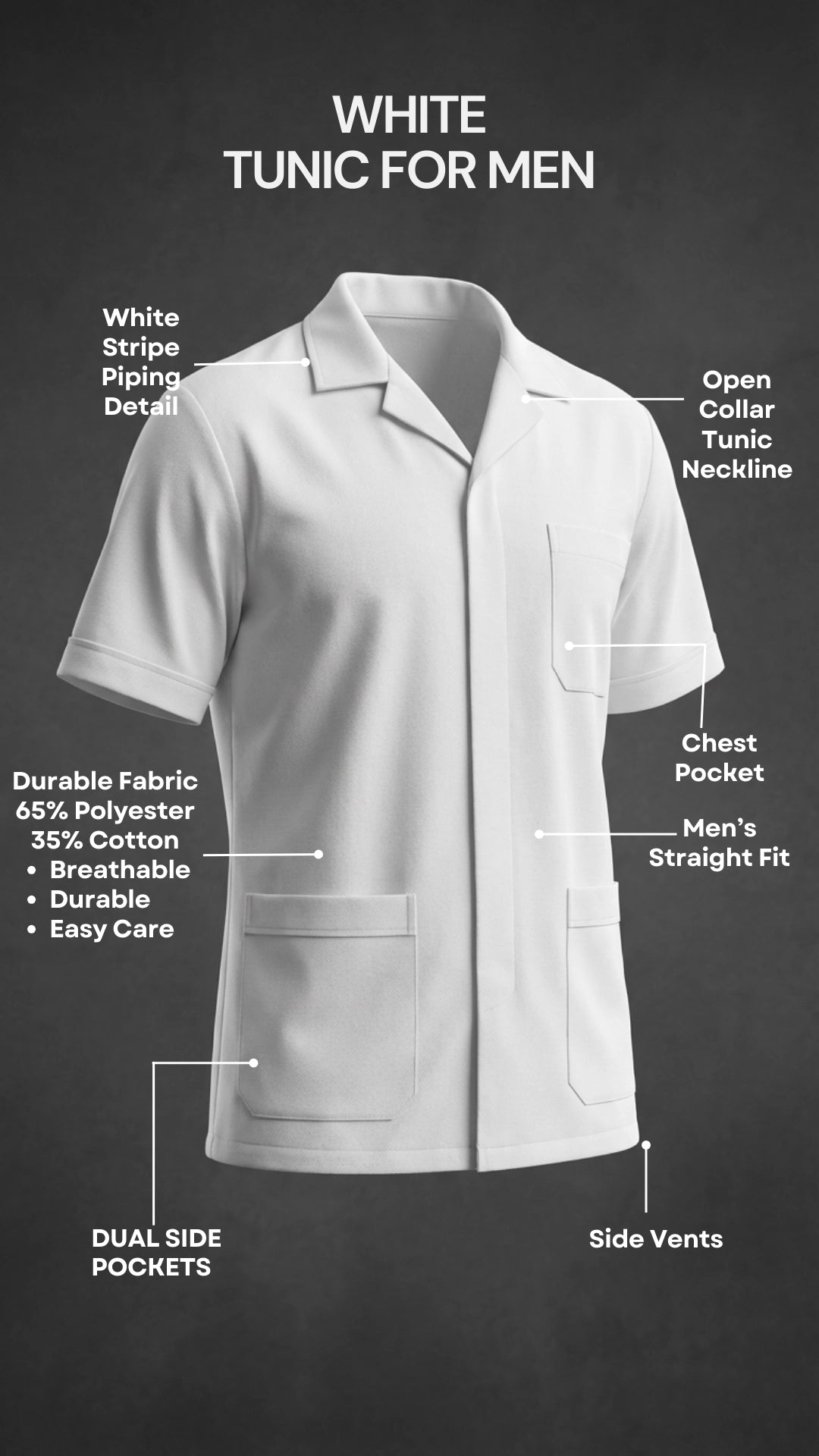 Men’s White Medical Tunic with Contrast Piping | Healthcare Uniform
