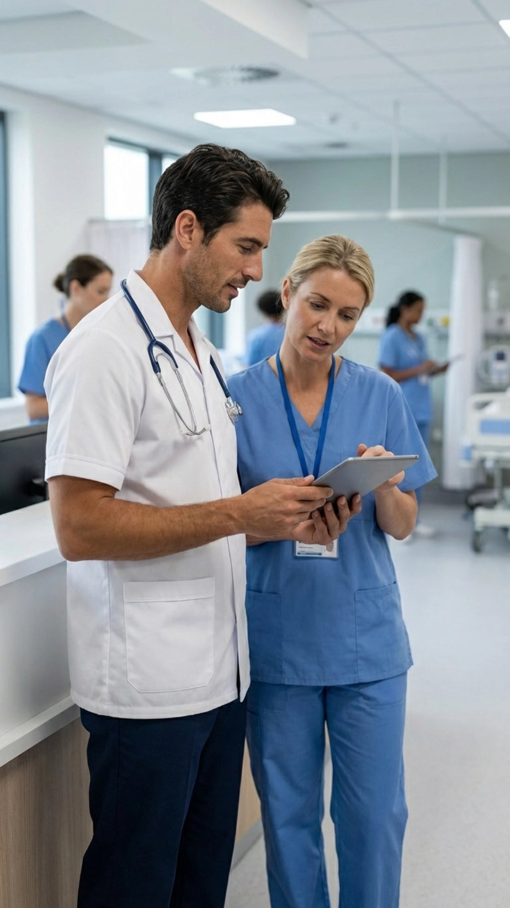 Men’s White Medical Tunic with Contrast Piping | Healthcare Uniform