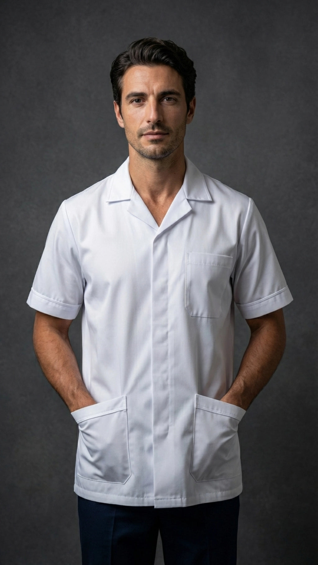 Men’s White Medical Tunic with Contrast Piping | Healthcare Uniform