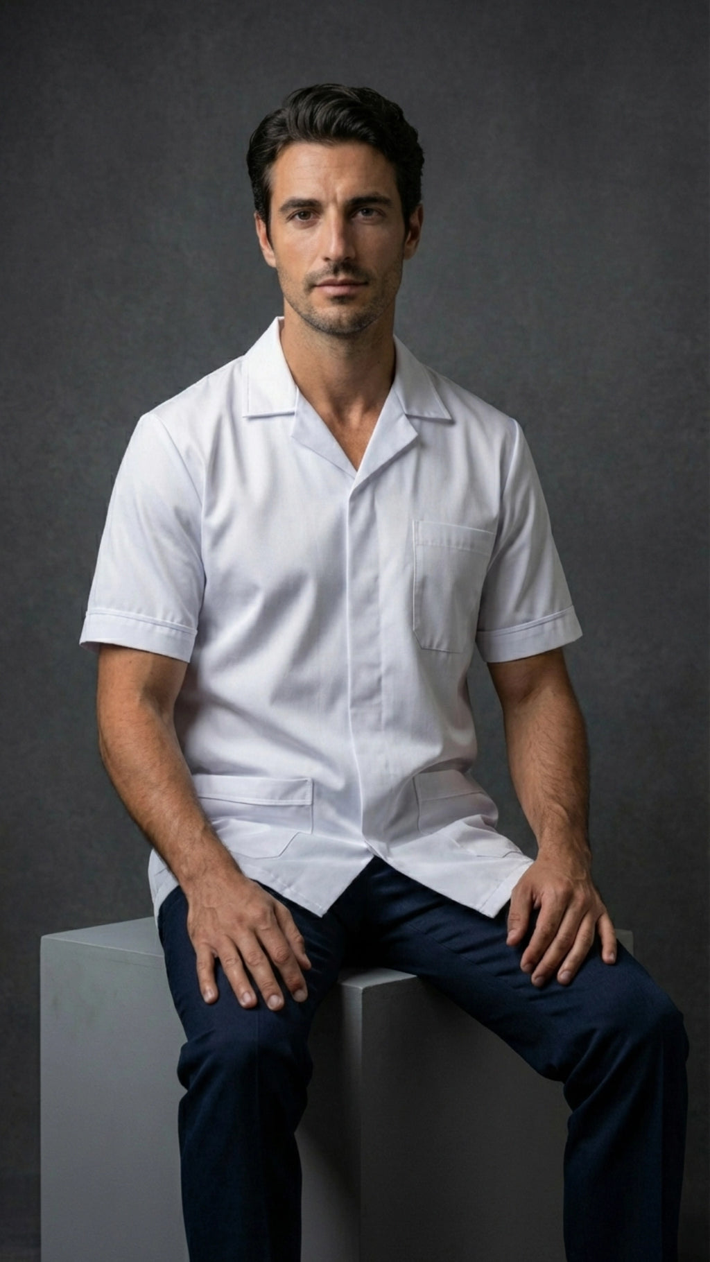 Men’s White Medical Tunic with Contrast Piping | Healthcare Uniform