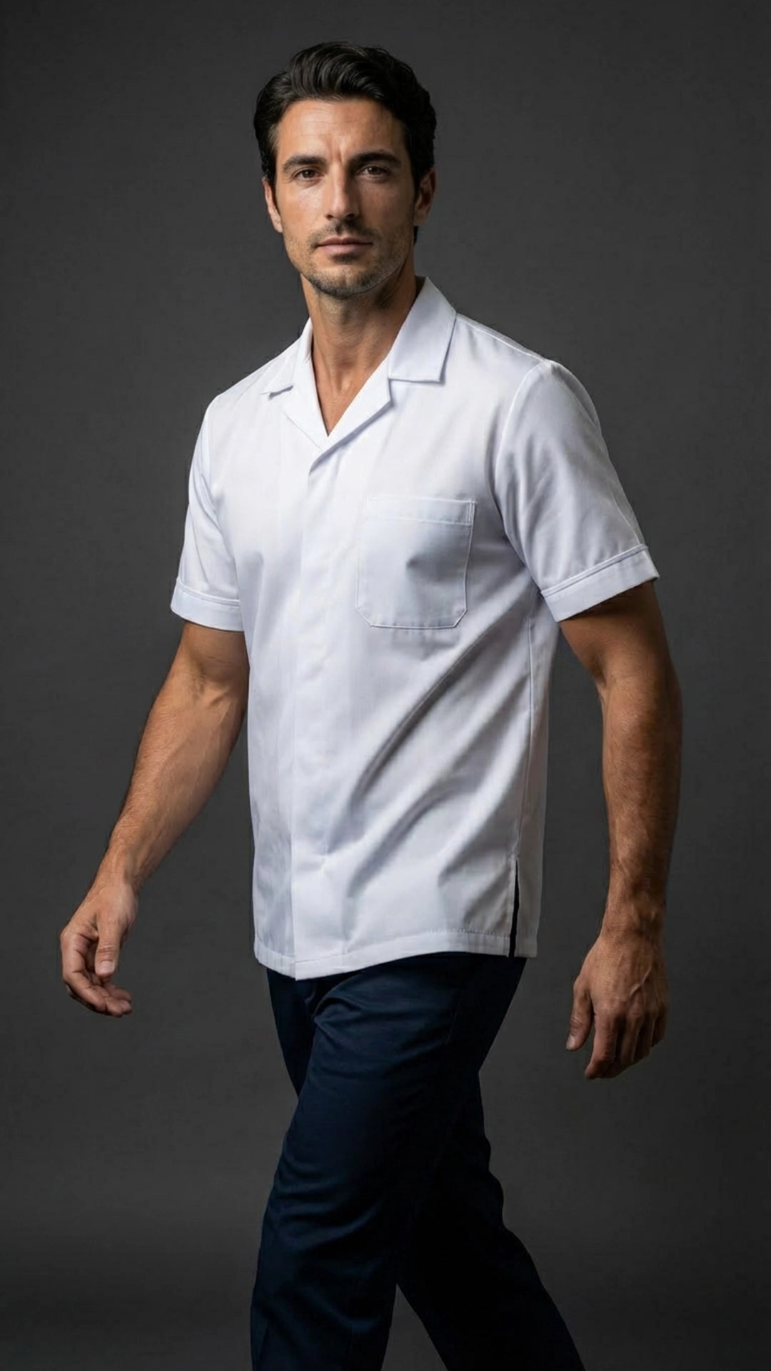Men’s White Medical Tunic with Contrast Piping | Healthcare Uniform