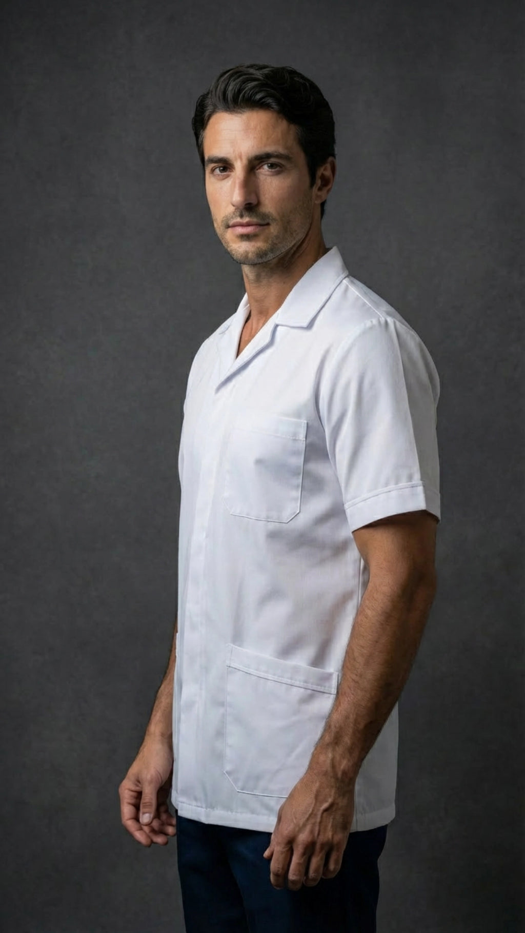 Men’s White Medical Tunic with Contrast Piping | Healthcare Uniform