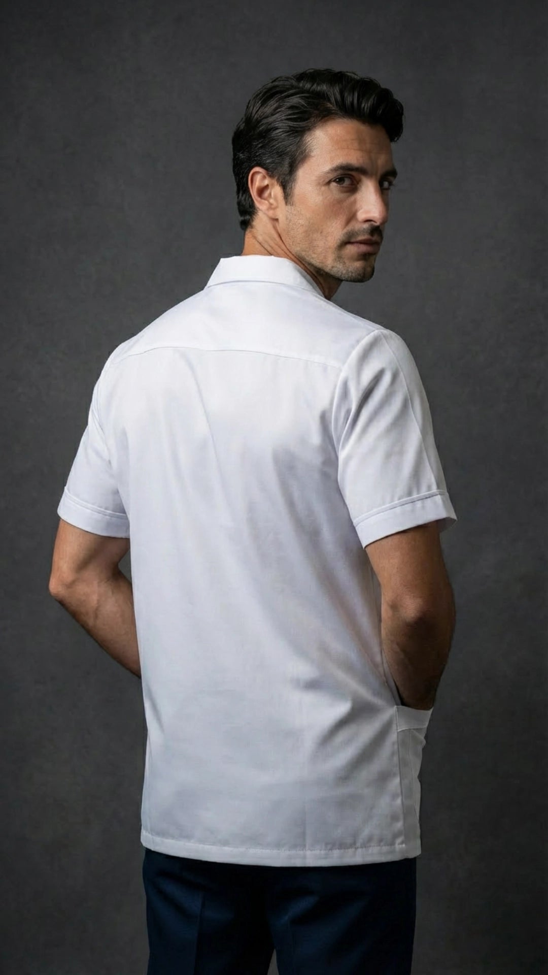 Men’s White Medical Tunic with Contrast Piping | Healthcare Uniform