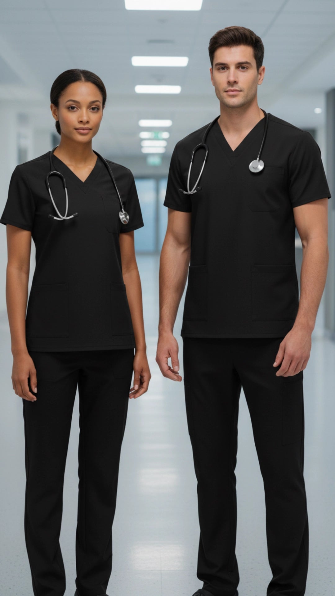 Black Unisex Scrub Tunic – V-Neck Professional Medical Workwear
