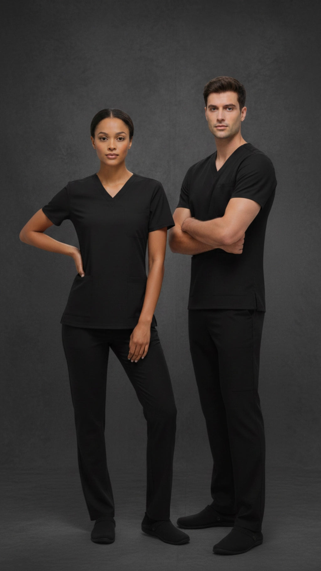 Black Unisex Scrub Tunic – V-Neck Professional Medical Workwear