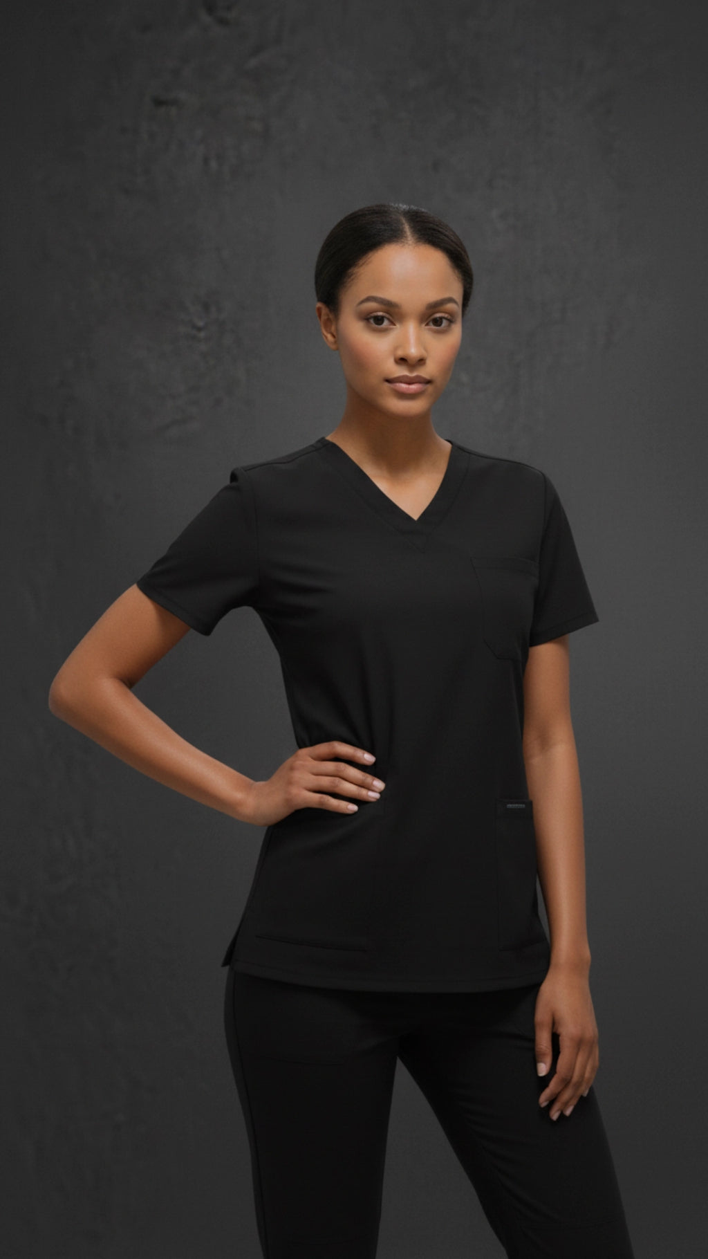 Black Unisex Scrub Tunic – V-Neck Professional Medical Workwear