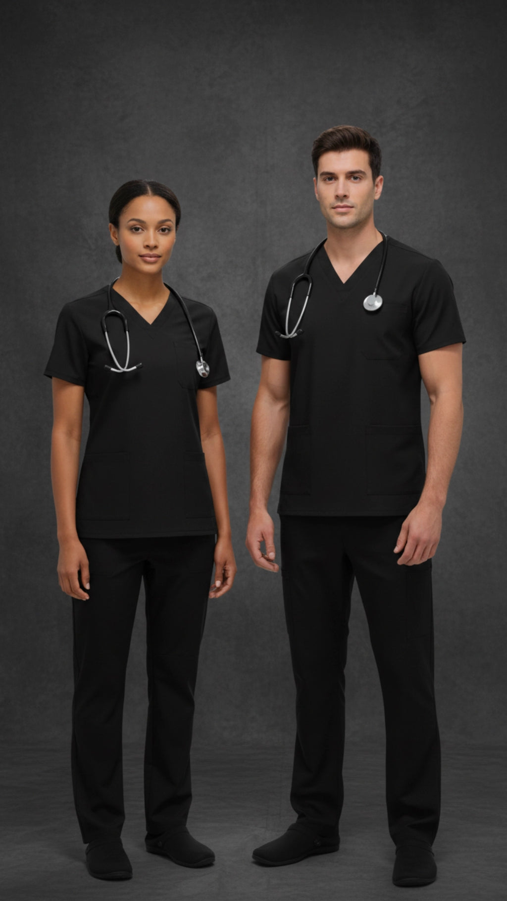 Black Unisex Scrub Tunic – V-Neck Professional Medical Workwear