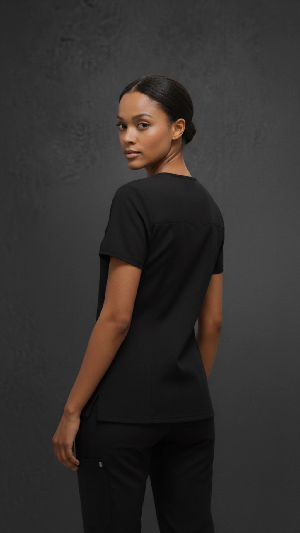 Black Unisex Scrub Tunic – V-Neck Professional Medical Workwear