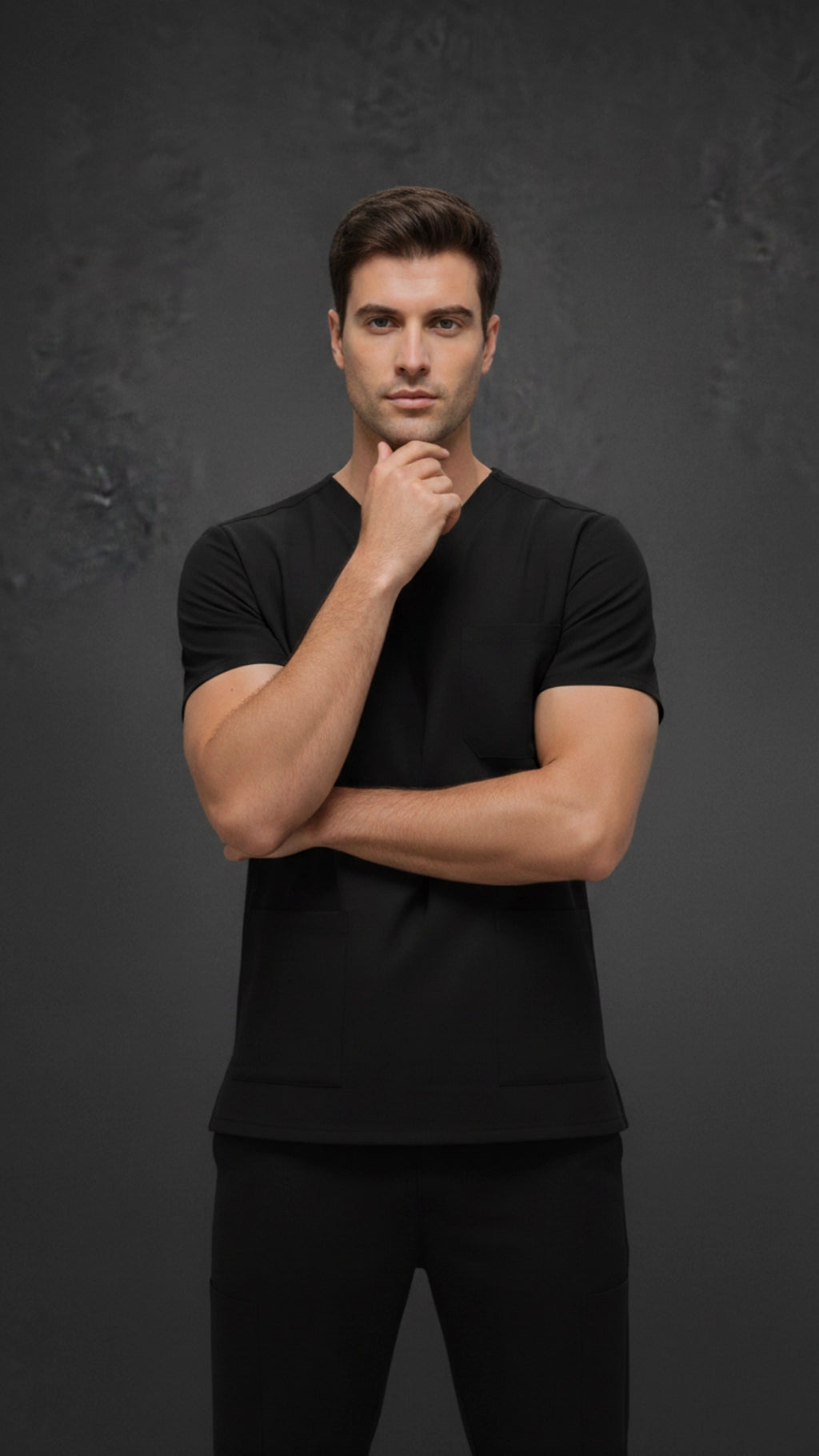Black Unisex Scrub Tunic – V-Neck Professional Medical Workwear