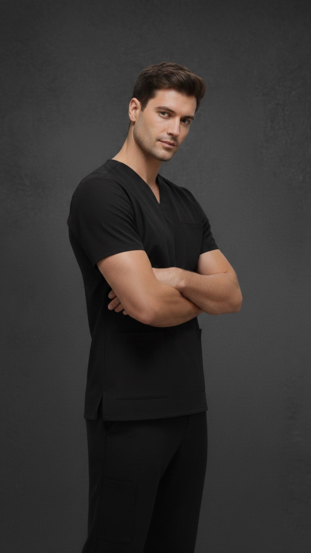 Black Unisex Scrub Tunic – V-Neck Professional Medical Workwear