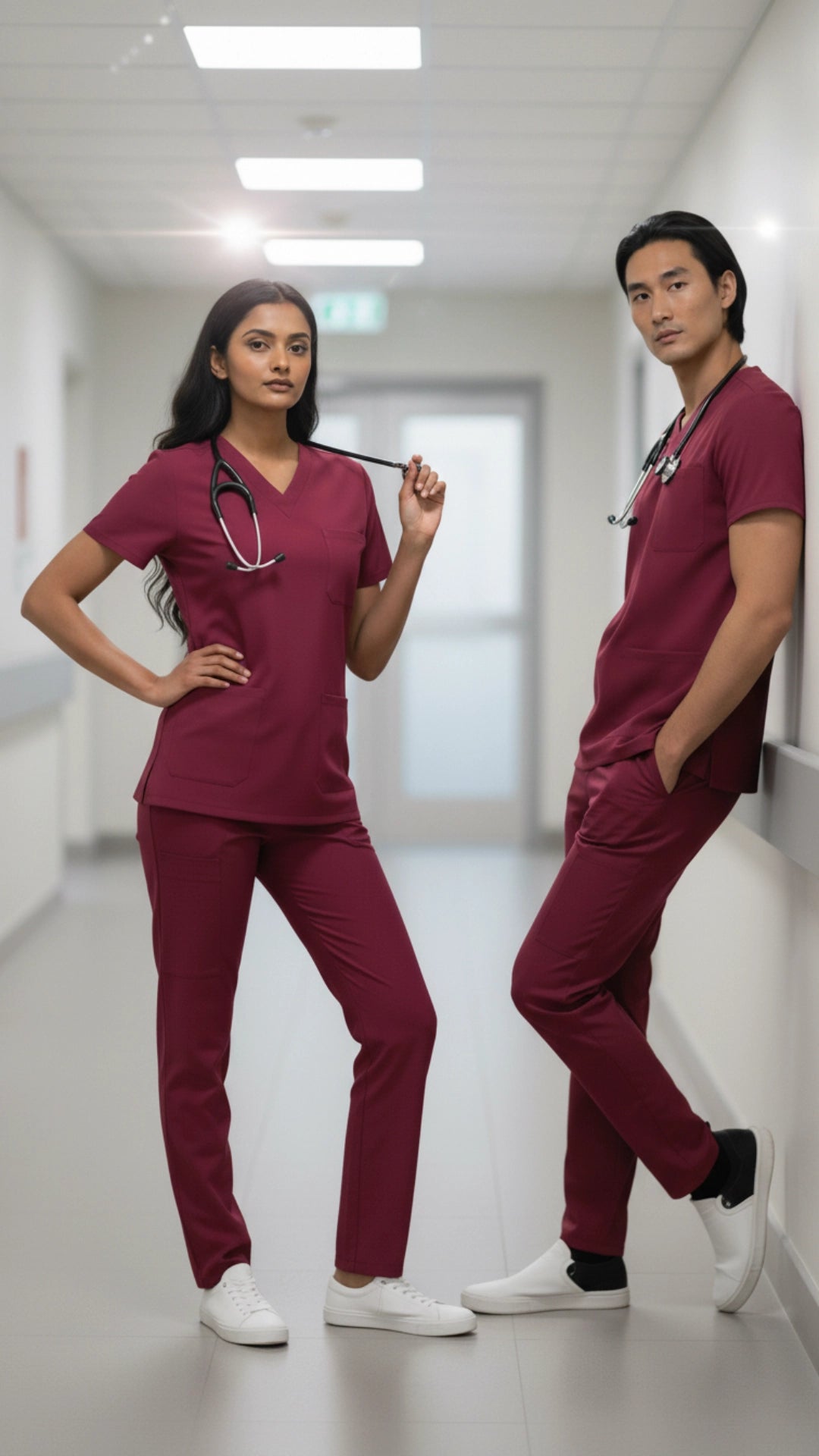 Maroon Unisex Scrub Tunic – V-Neck Professional Medical Workwear