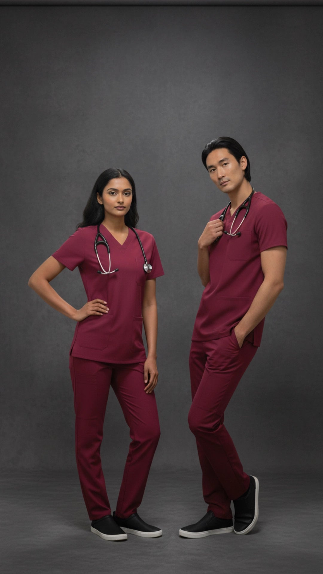 Maroon Unisex Scrub Tunic – V-Neck Professional Medical Workwear