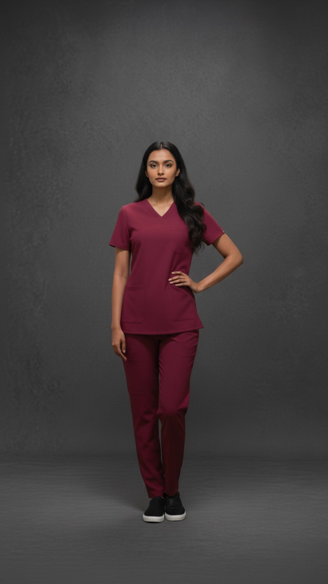 Maroon Unisex Scrub Tunic – V-Neck Professional Medical Workwear