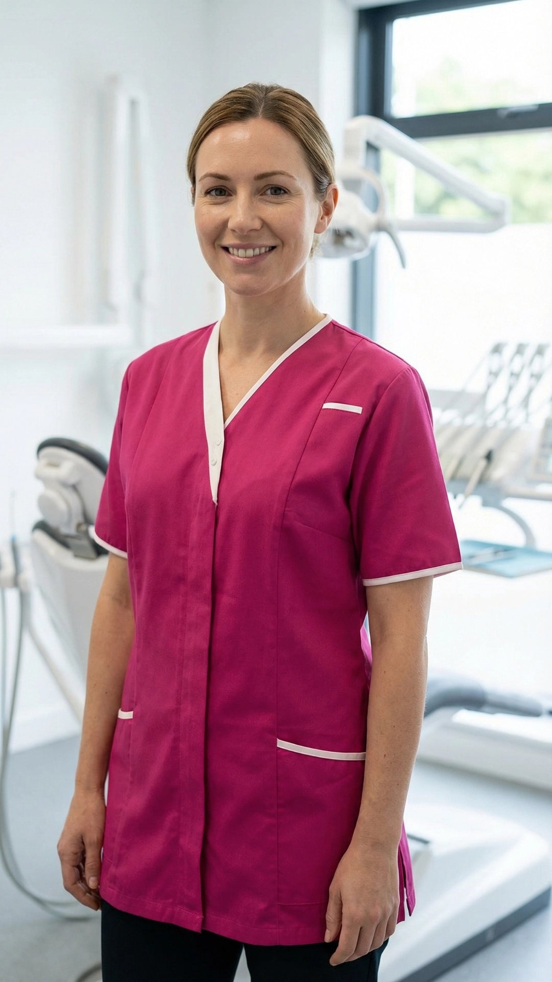 Dark Pink Women’s Premium Clinic Tunic with Contrast Trim