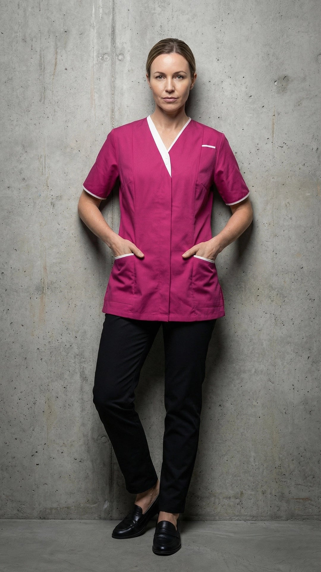 Dark Pink Women’s Premium Clinic Tunic with Contrast Trim