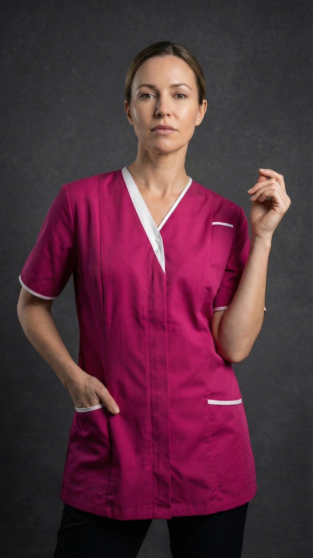 Dark Pink Women’s Premium Clinic Tunic with Contrast Trim