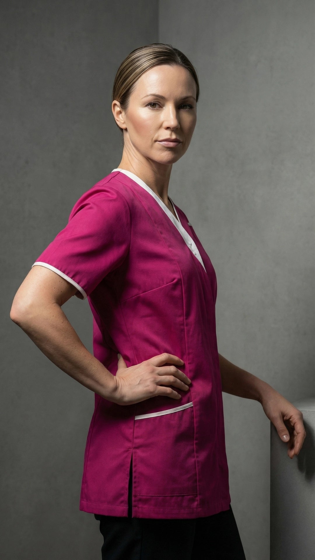 Dark Pink Women’s Premium Clinic Tunic with Contrast Trim