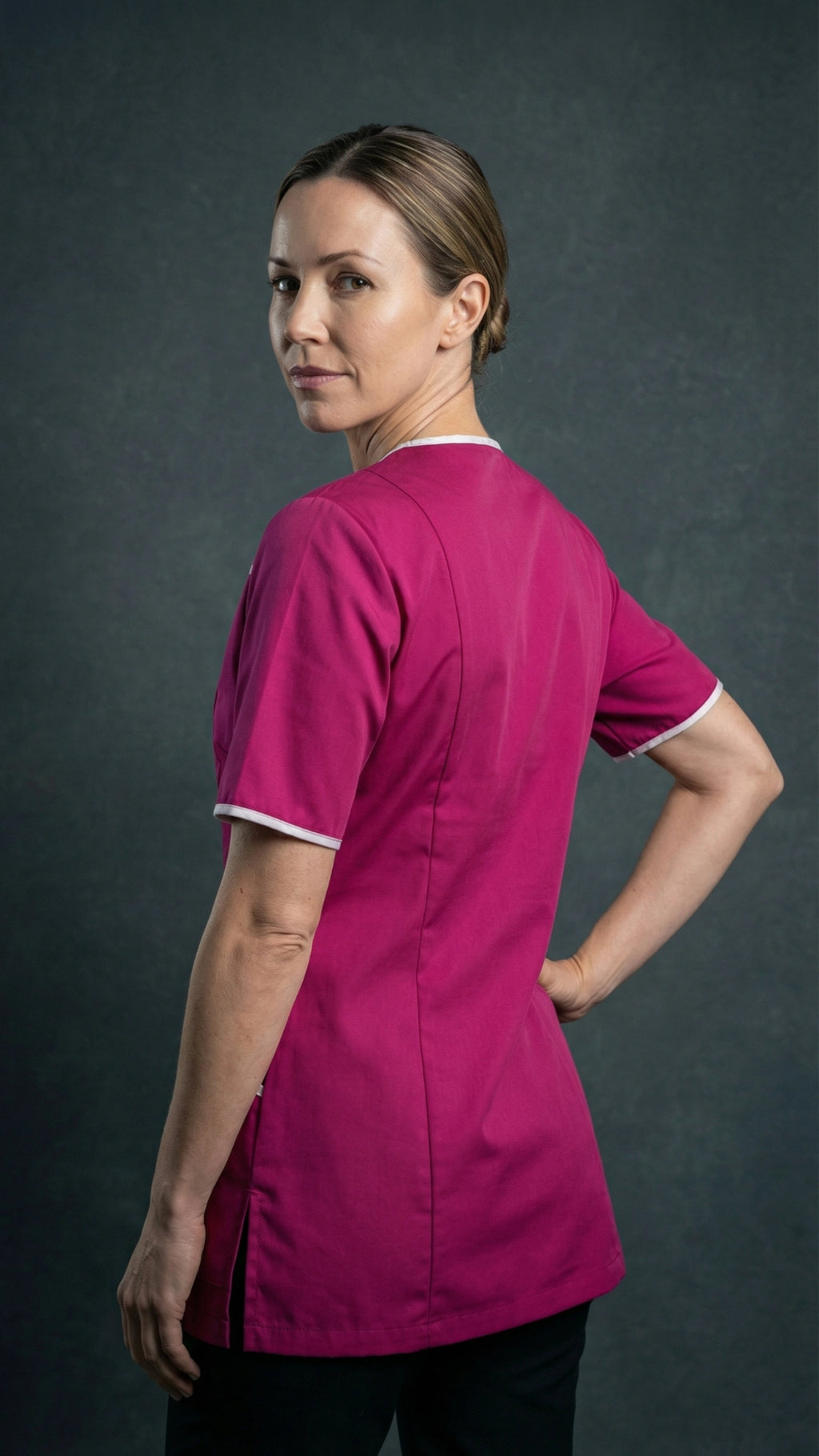 Dark Pink Women’s Premium Clinic Tunic with Contrast Trim