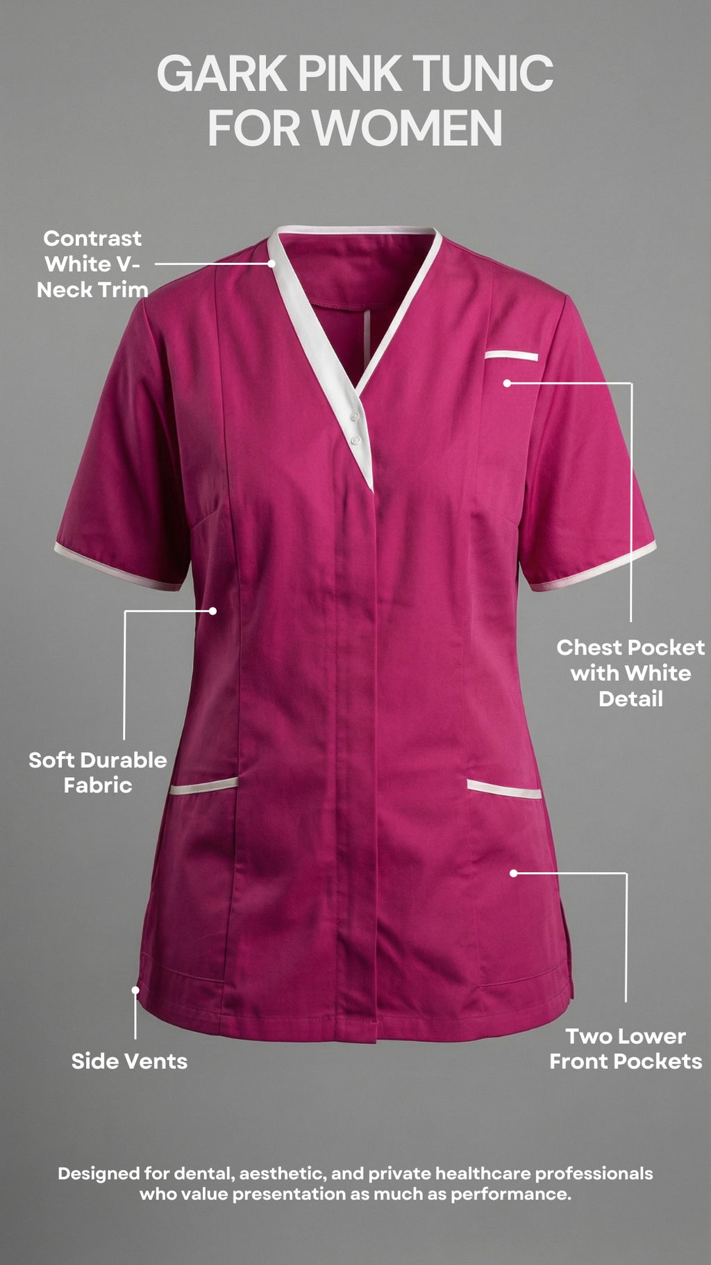 Dark Pink Women’s Premium Clinic Tunic with Contrast Trim