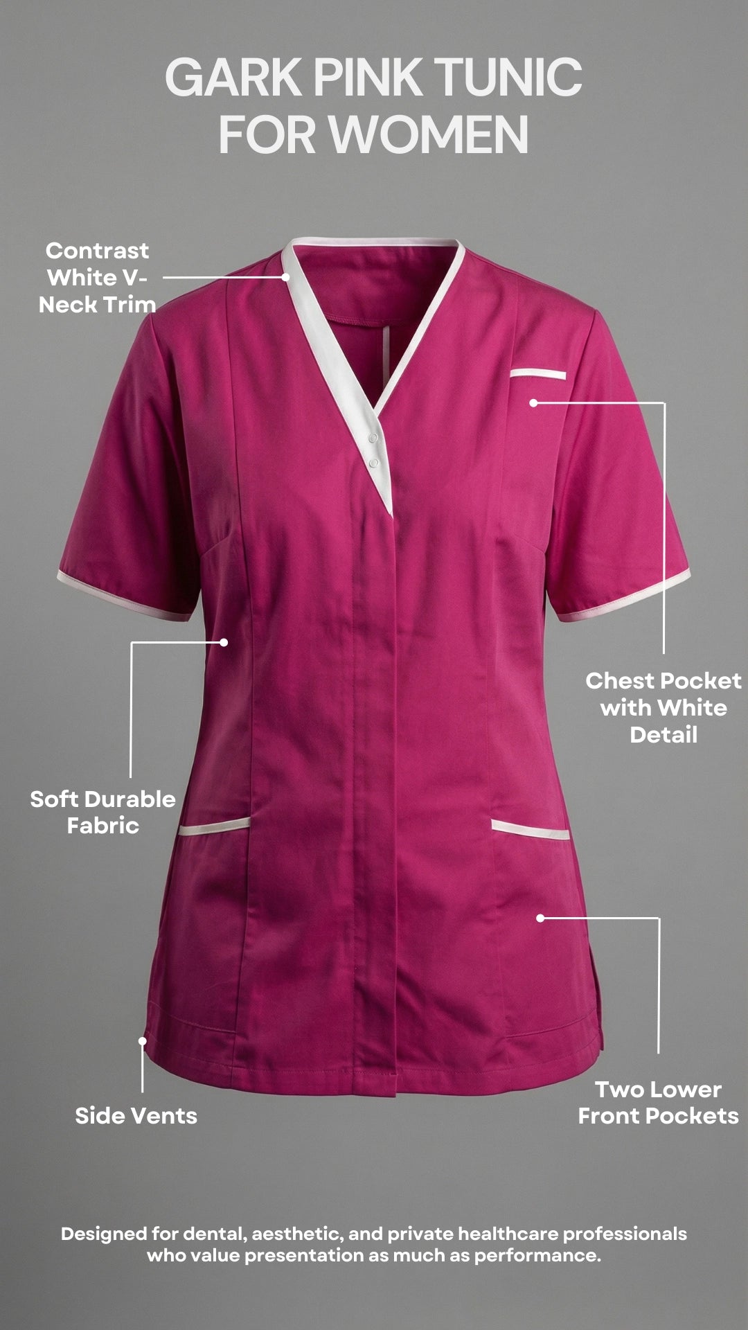 Dark Pink Women’s Premium Clinic Tunic with Contrast Trim