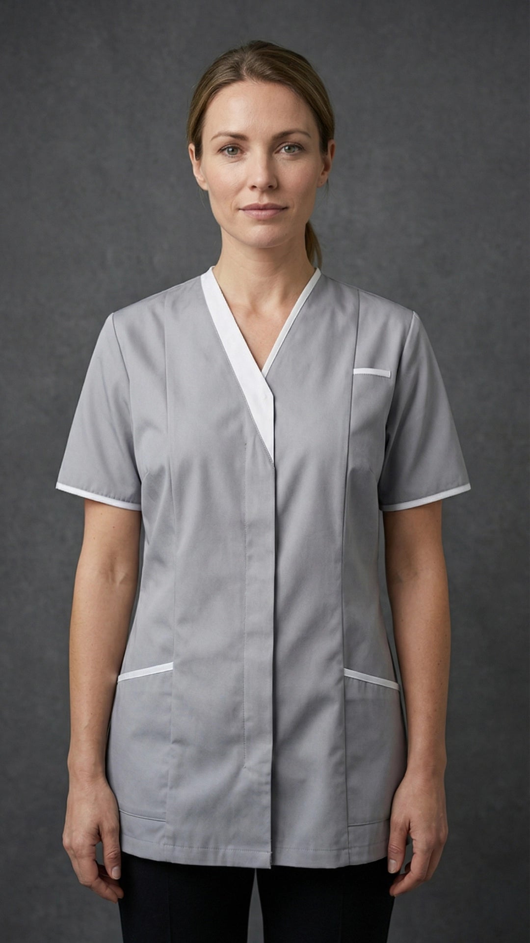 Grey Women’s Healthcare Tunic with White Trim