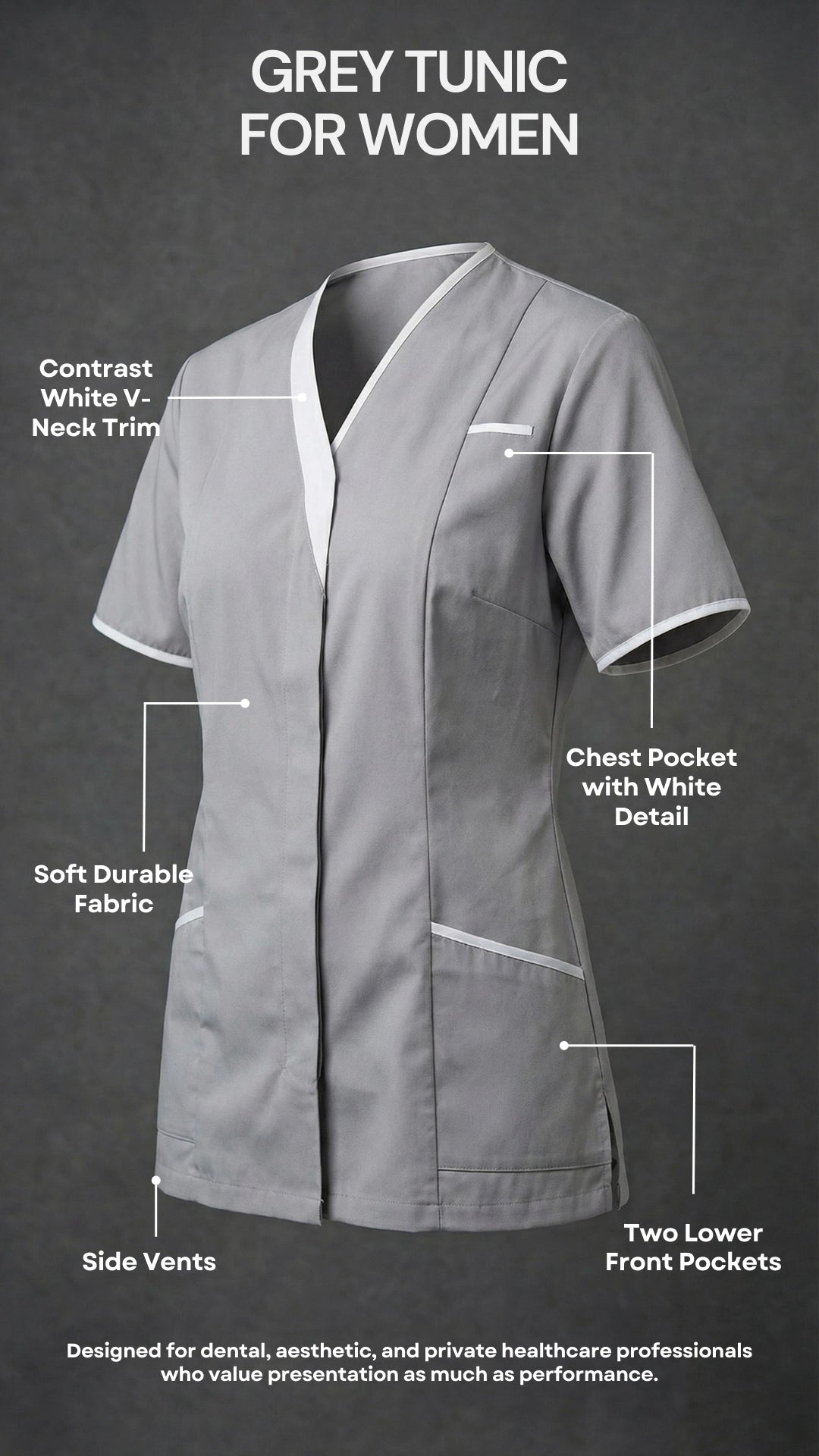 Grey Women’s Healthcare Tunic with White Trim