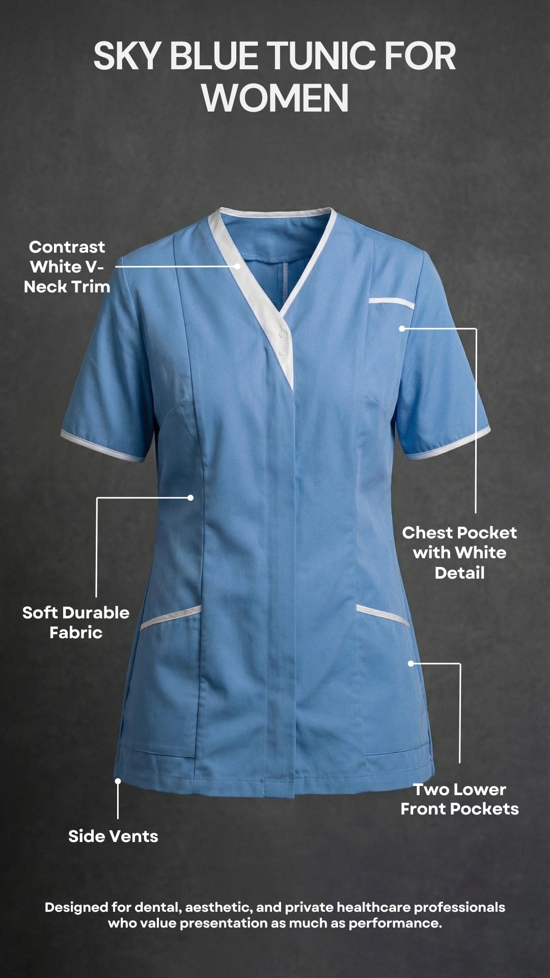 Women’s Hospital Blue Healthcare Tunic with Contrast Trim