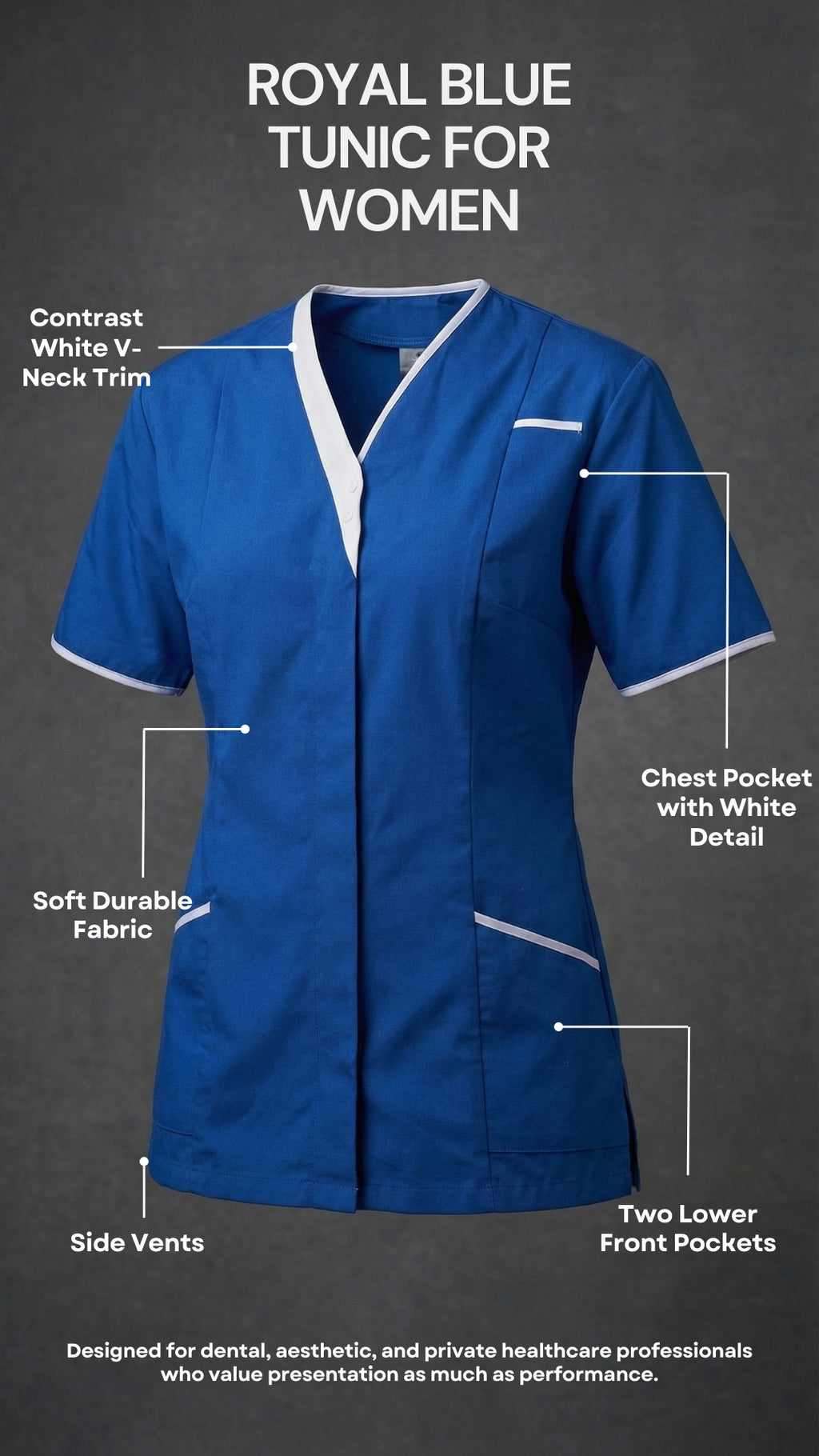 Royal Blue Women’s Premium Clinic Tunic with Contrast Trim