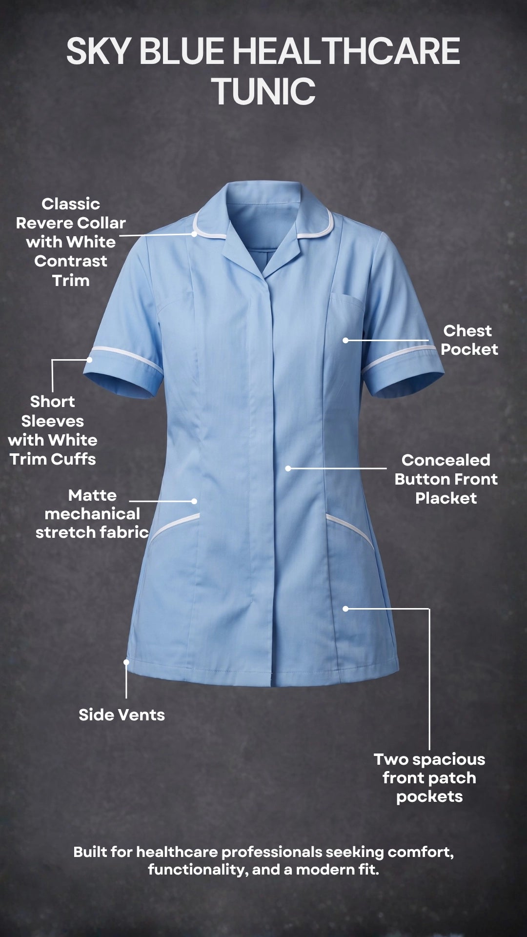 Women's Hospital Blue Healthcare Tunic with White Trim – Professional Medical Uniform Top (Copy)