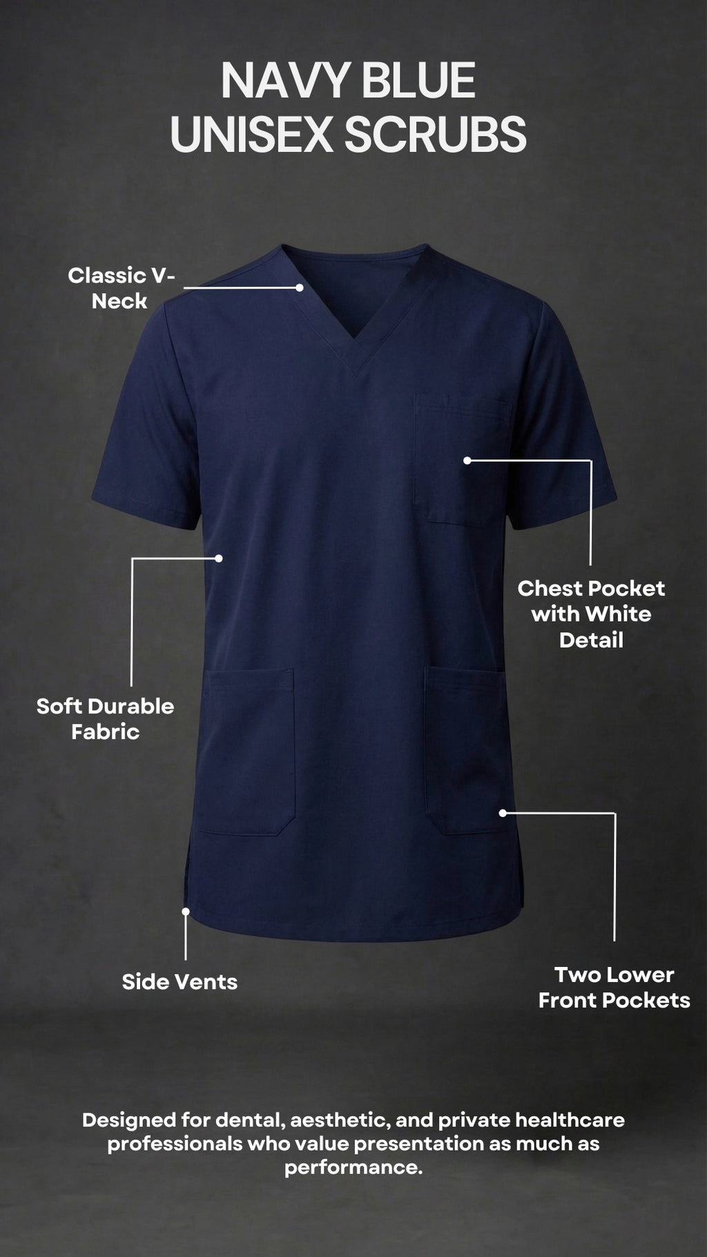 Navy Blue Unisex Scrub Tunic – V-Neck