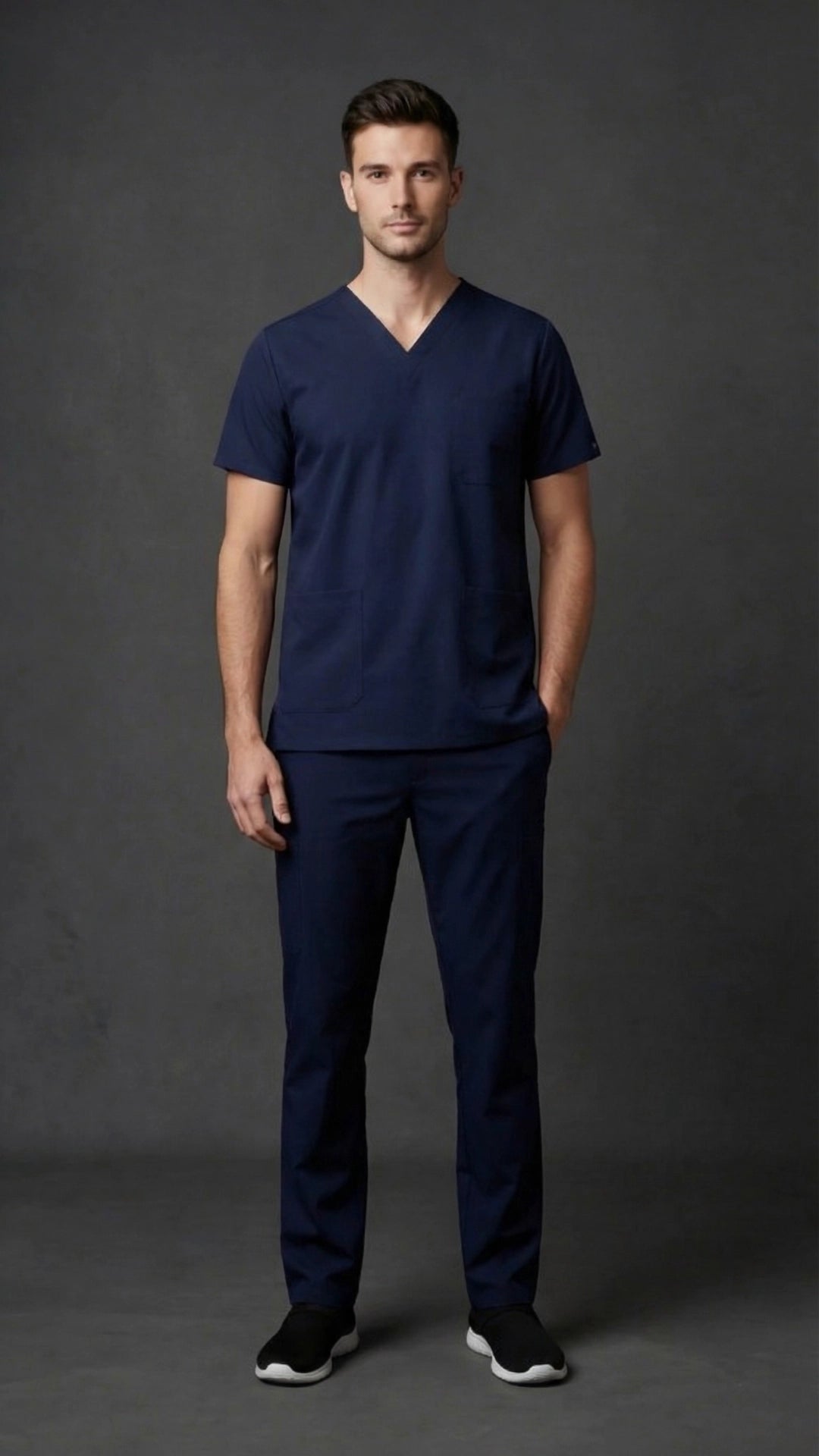 Navy Blue Unisex Scrub Tunic – V-Neck