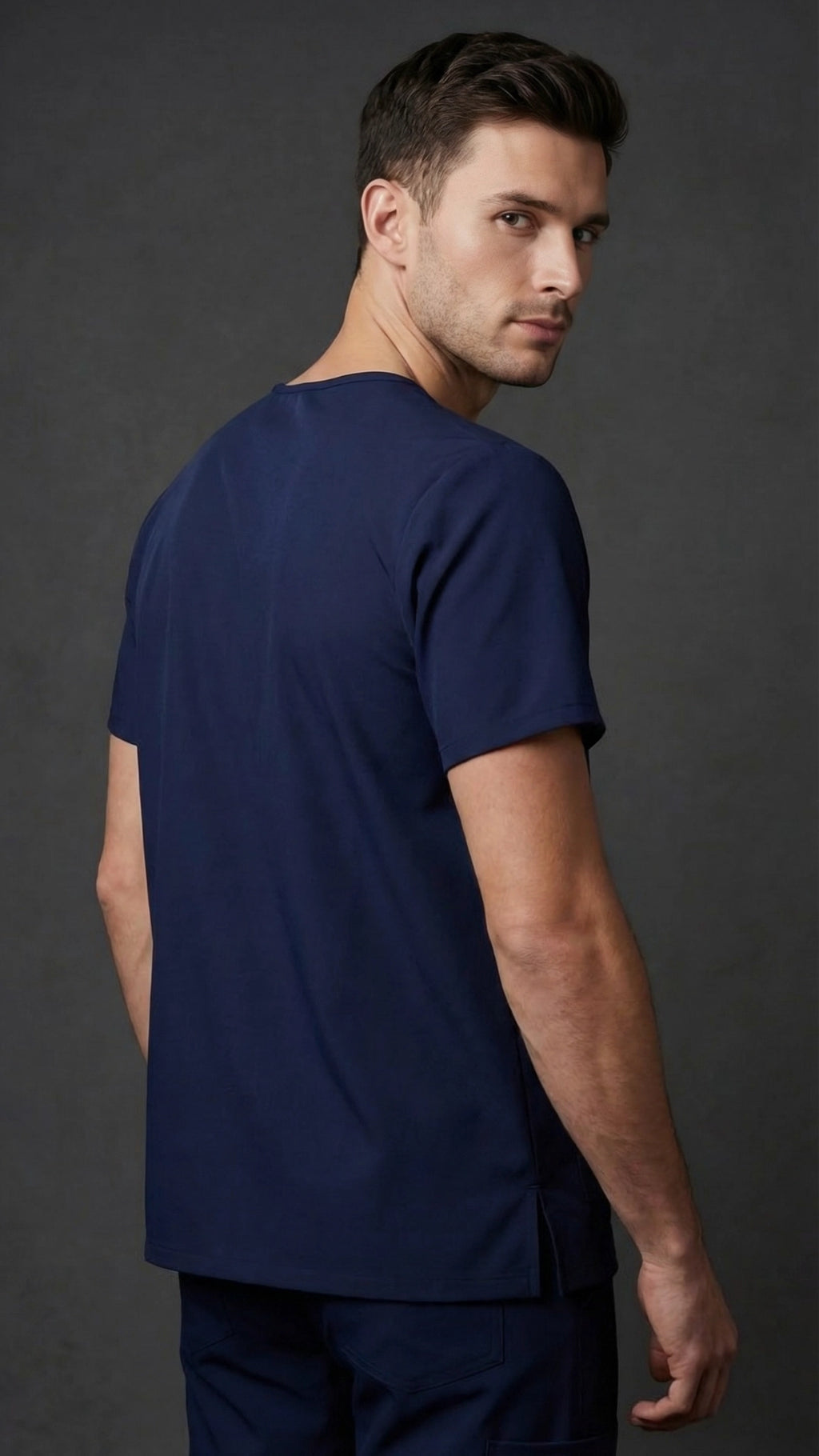 Navy Blue Unisex Scrub Tunic – V-Neck