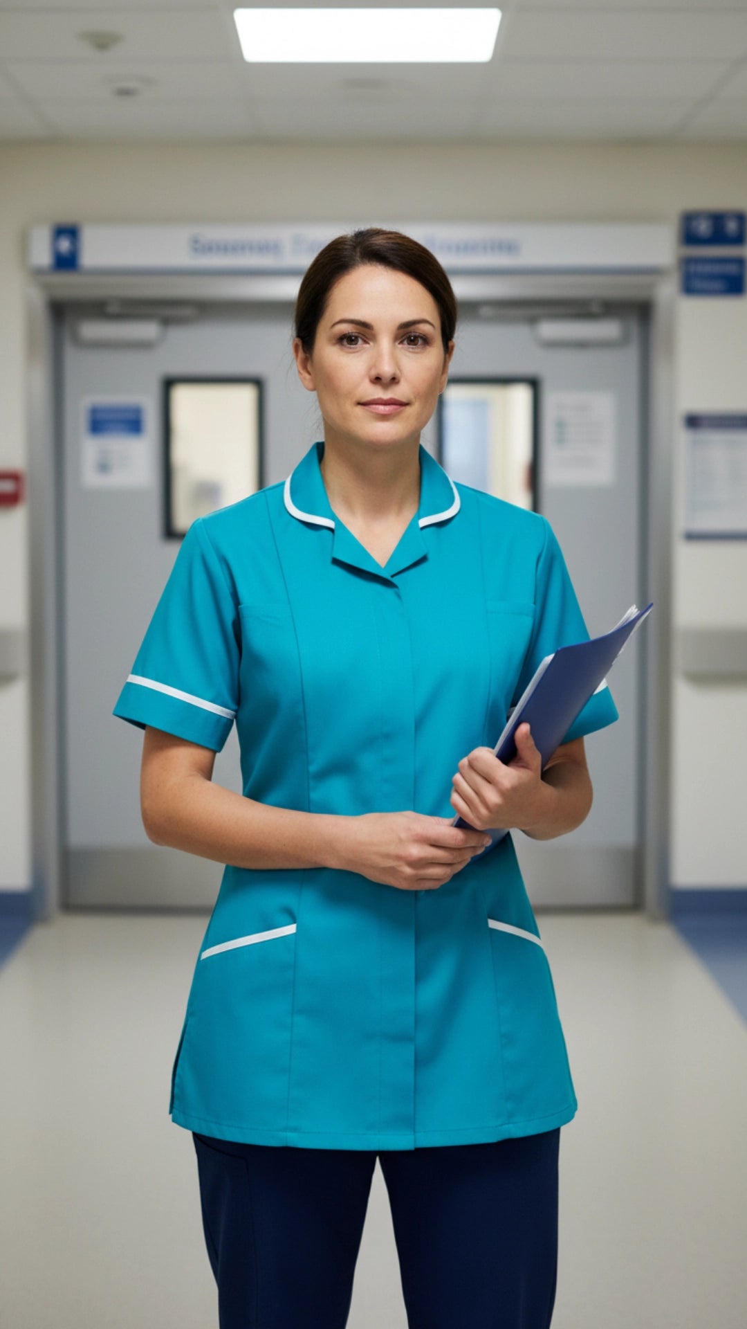 Turquoise Blue Women’s Healthcare Tunic with White Piping – Professional Medical Uniform Top