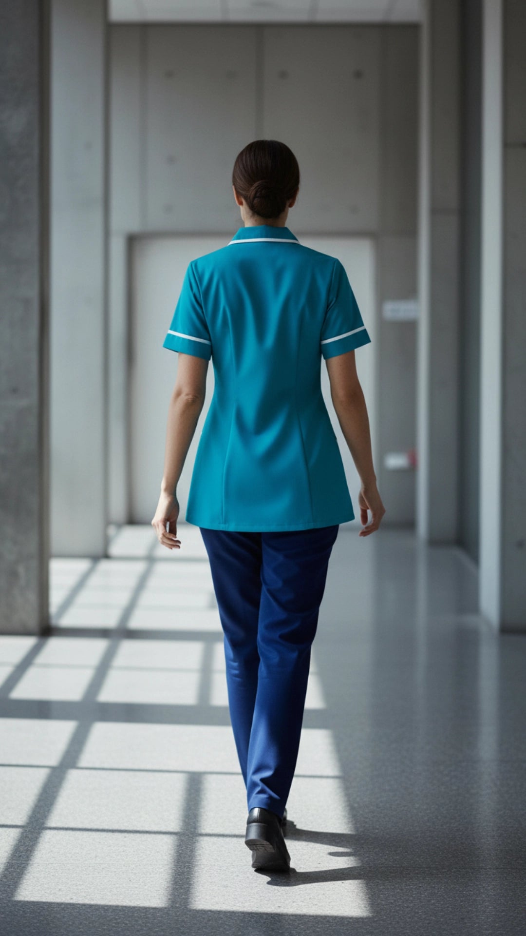 Turquoise Blue Women’s Healthcare Tunic with White Piping – Professional Medical Uniform Top