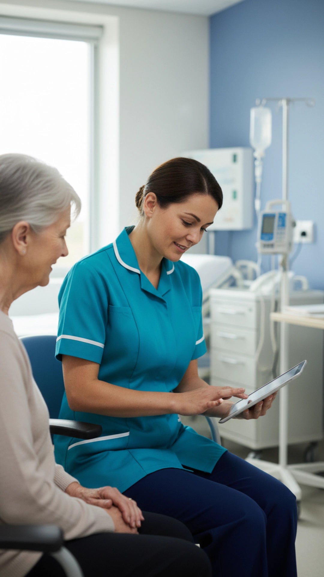 Turquoise Blue Women’s Healthcare Tunic with White Piping – Professional Medical Uniform Top