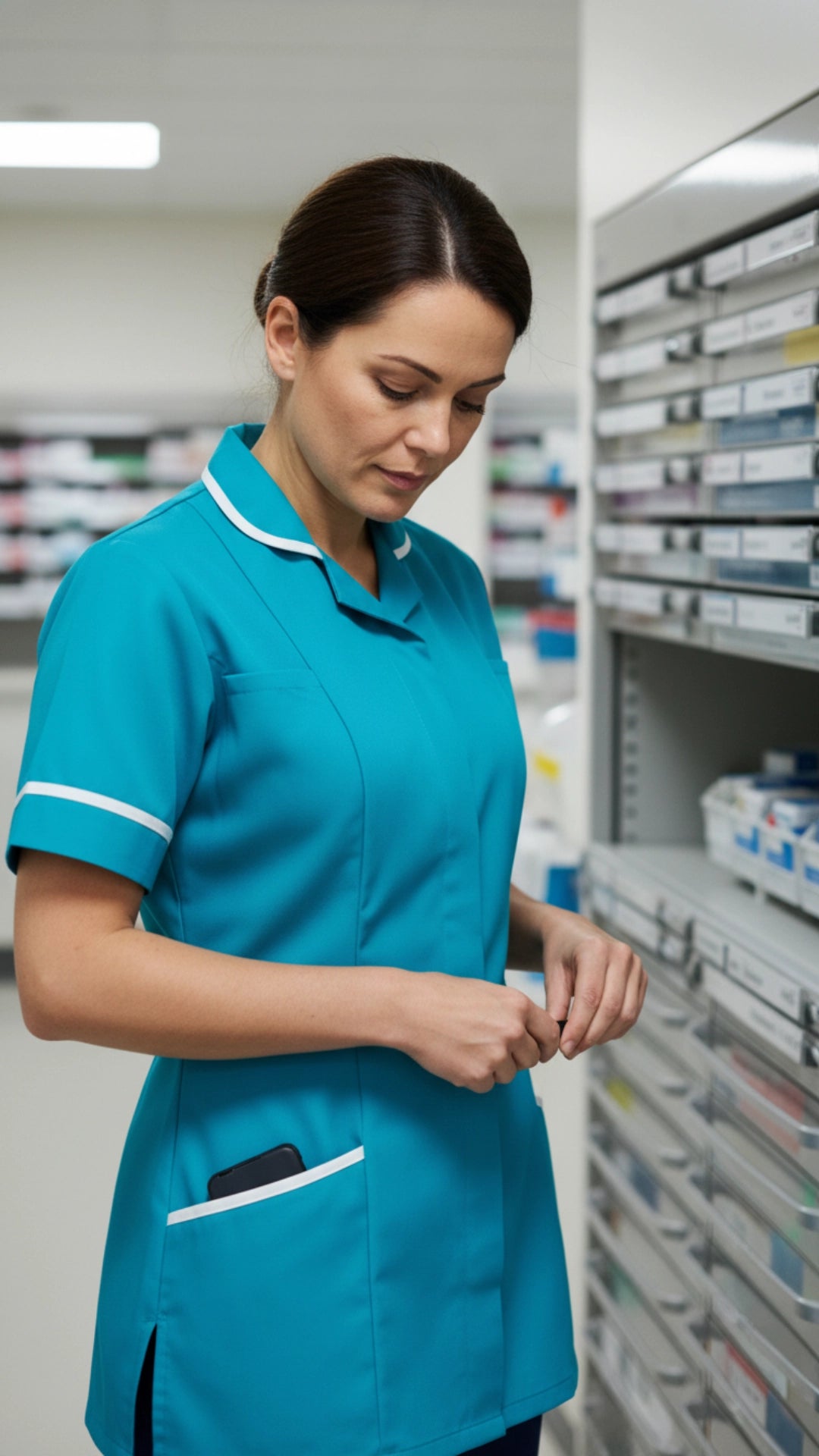 Turquoise Blue Women’s Healthcare Tunic with White Piping – Professional Medical Uniform Top
