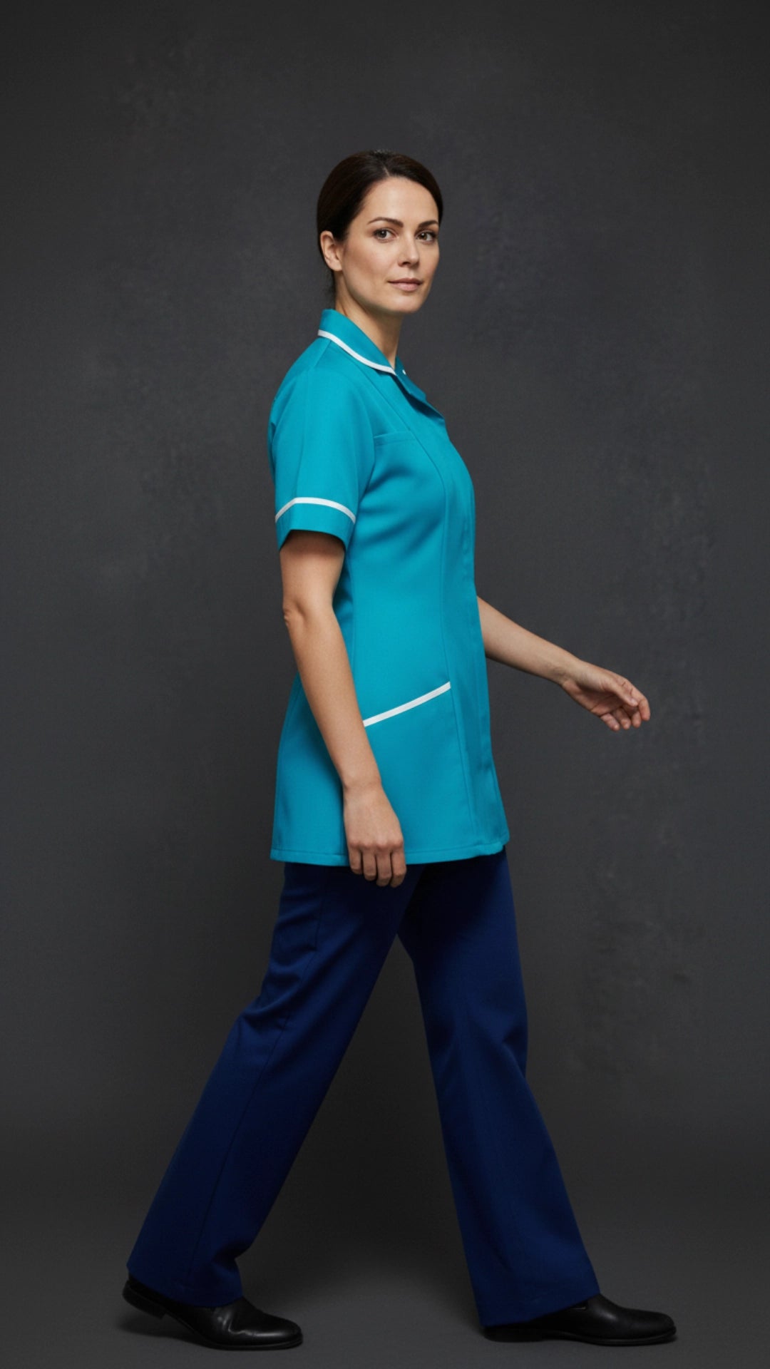 Turquoise Blue Women’s Healthcare Tunic with White Piping – Professional Medical Uniform Top