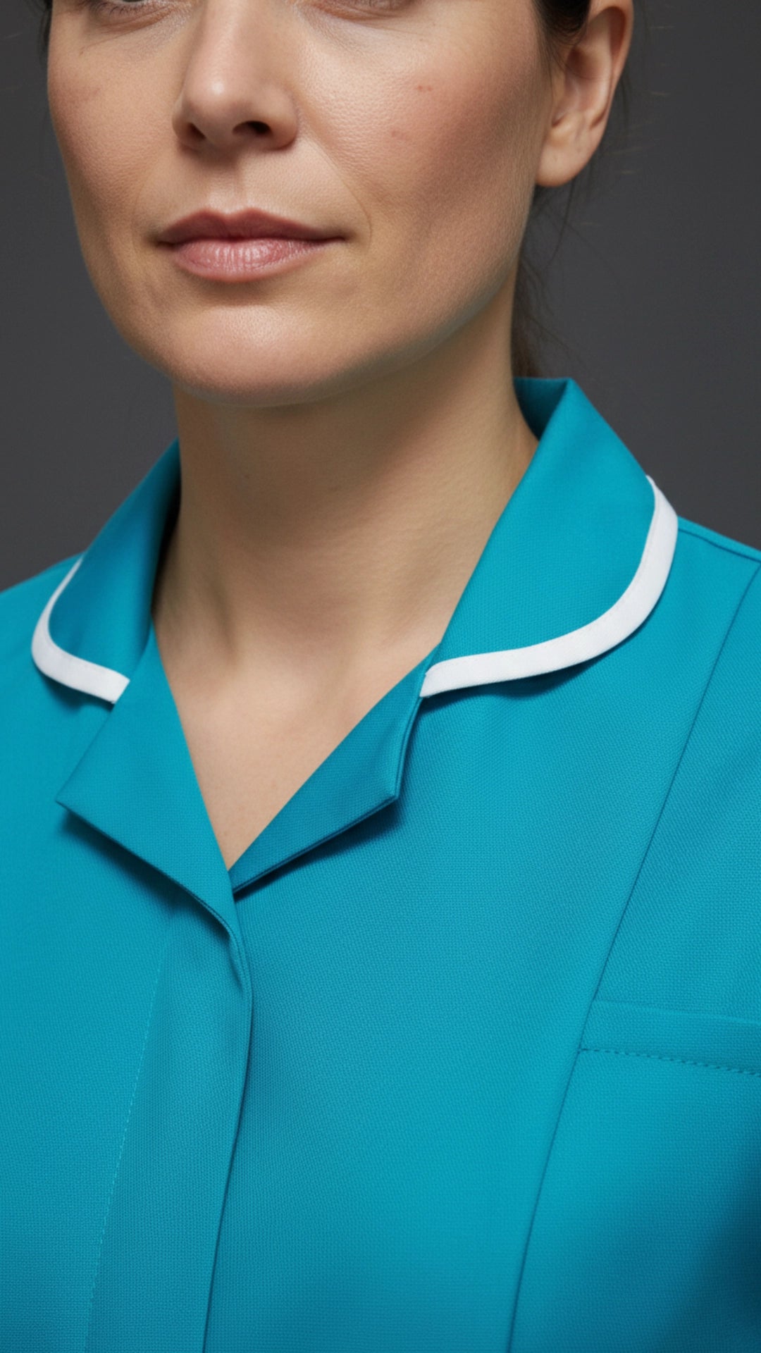Turquoise Blue Women’s Healthcare Tunic with White Piping – Professional Medical Uniform Top