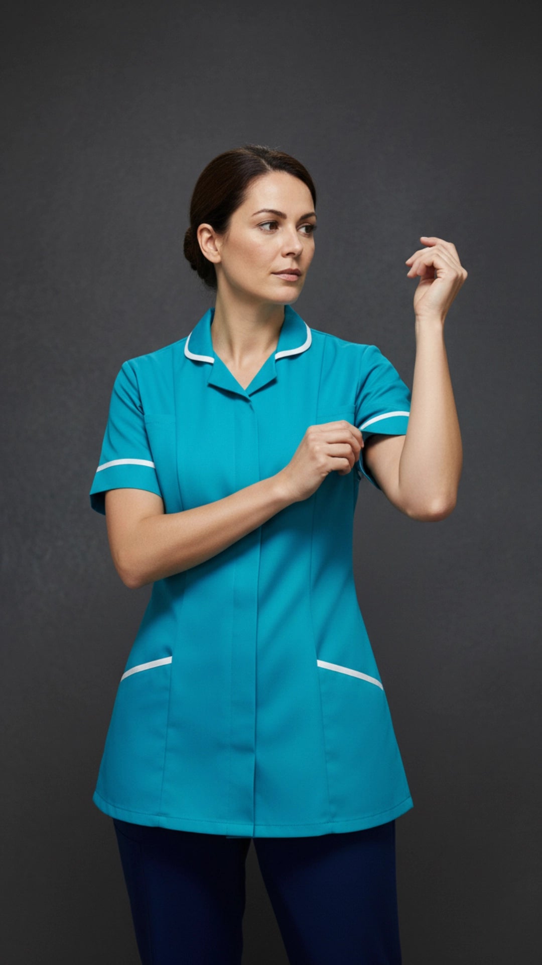 Turquoise Blue Women’s Healthcare Tunic with White Piping – Professional Medical Uniform Top