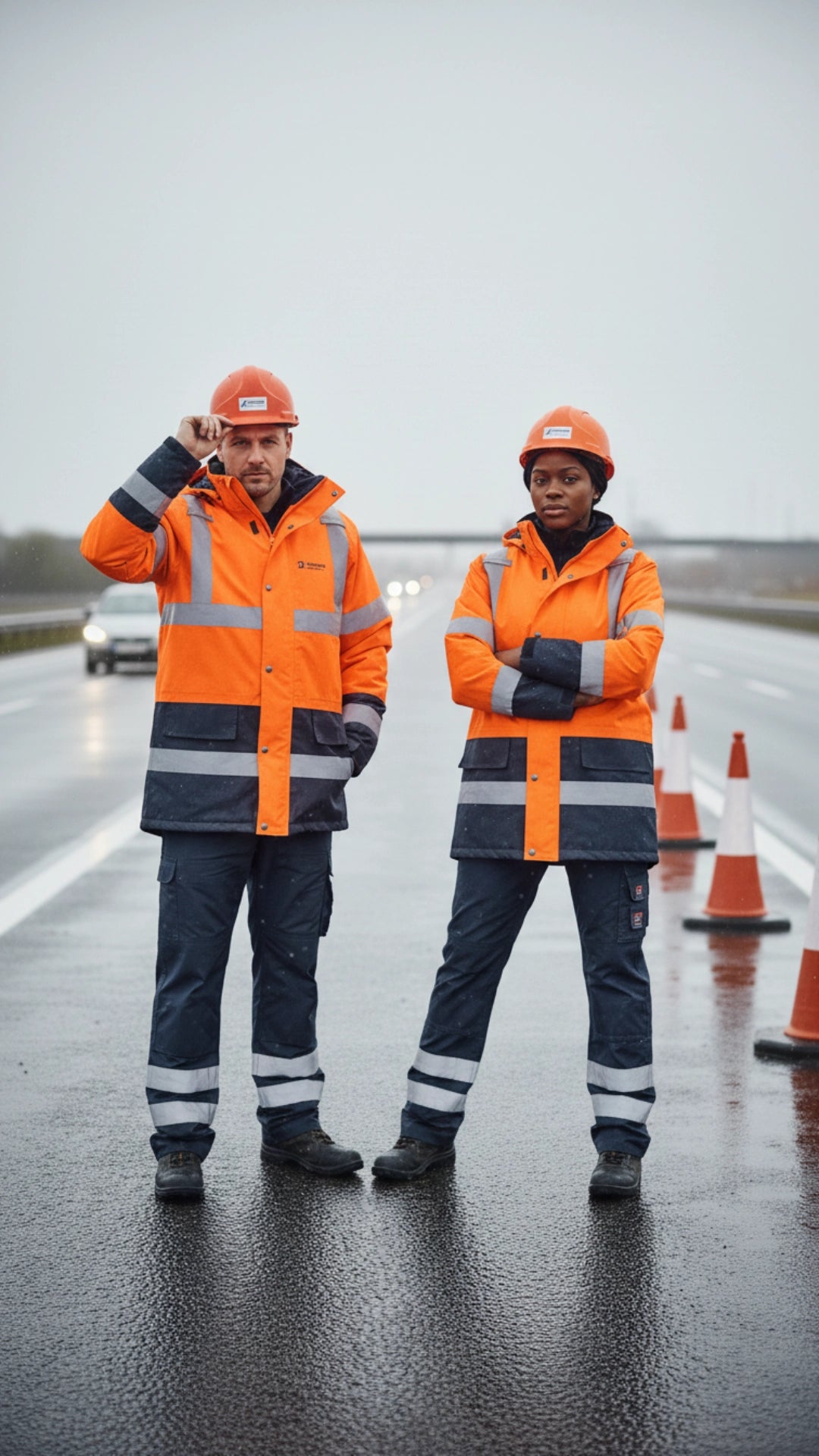 Portwest Hi-Vis Contrast Traffic Jacket – Orange/Navy | Class 3 Rail Waterproof Jacket