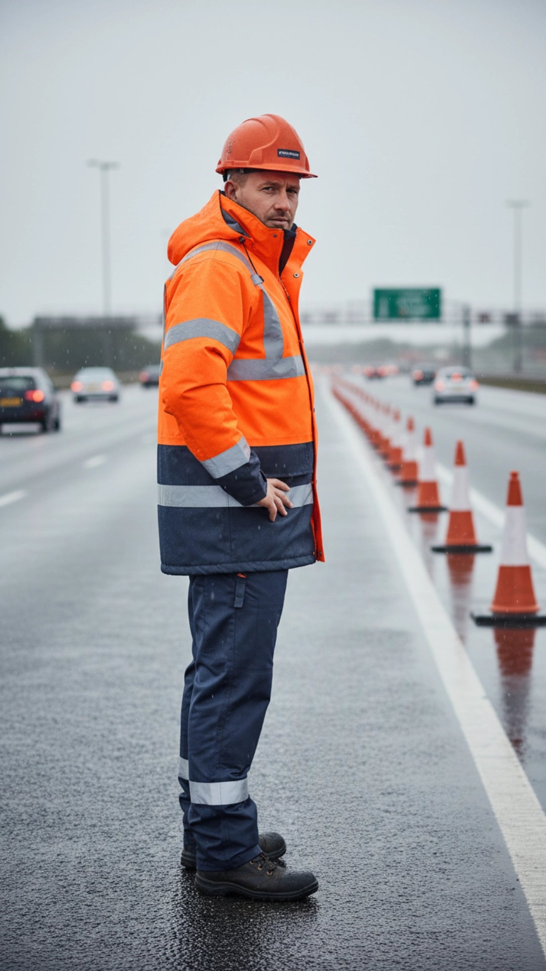Portwest Hi-Vis Contrast Traffic Jacket – Orange/Navy | Class 3 Rail Waterproof Jacket