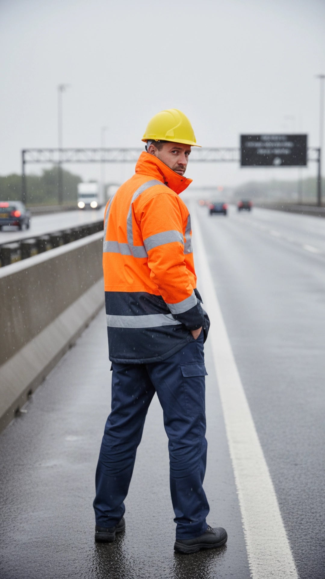 Portwest Hi-Vis Contrast Traffic Jacket – Orange/Navy | Class 3 Rail Waterproof Jacket