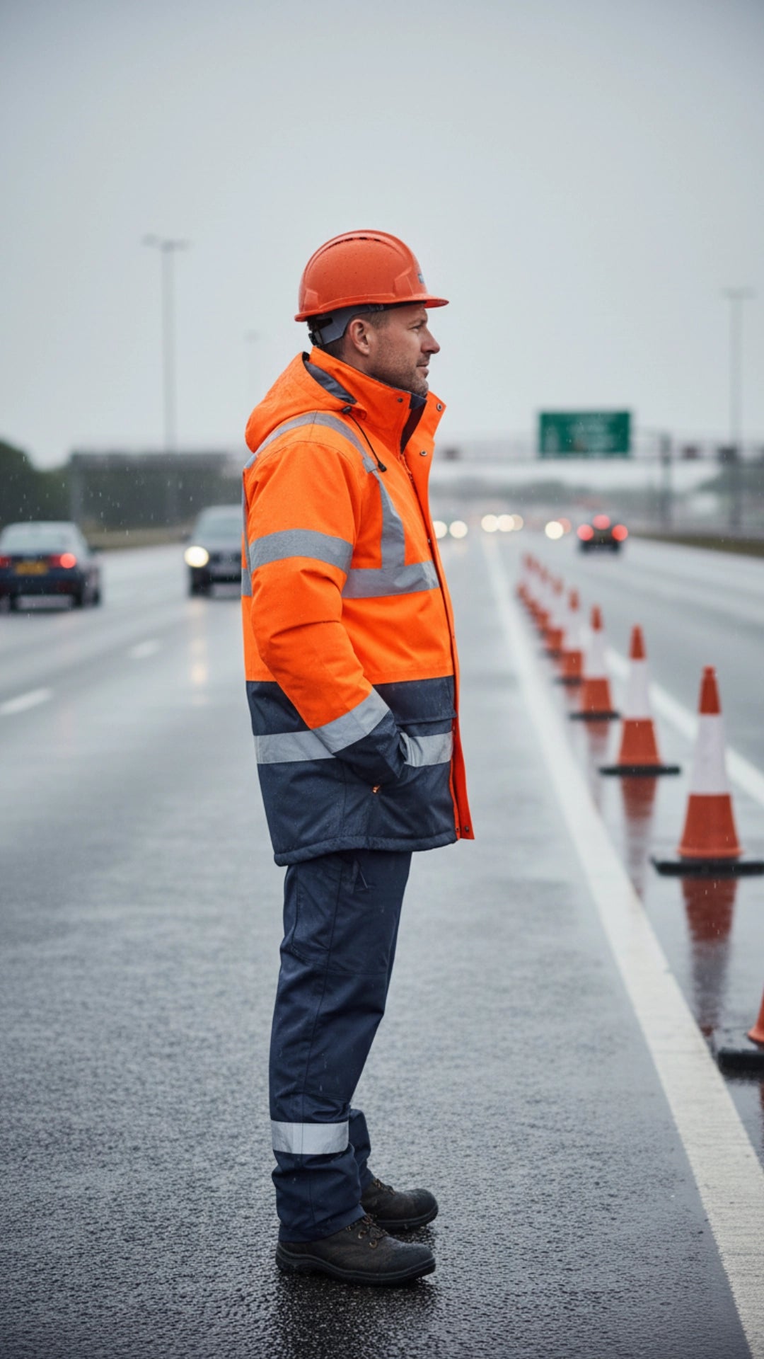 Portwest Hi-Vis Contrast Traffic Jacket – Orange/Navy | Class 3 Rail Waterproof Jacket
