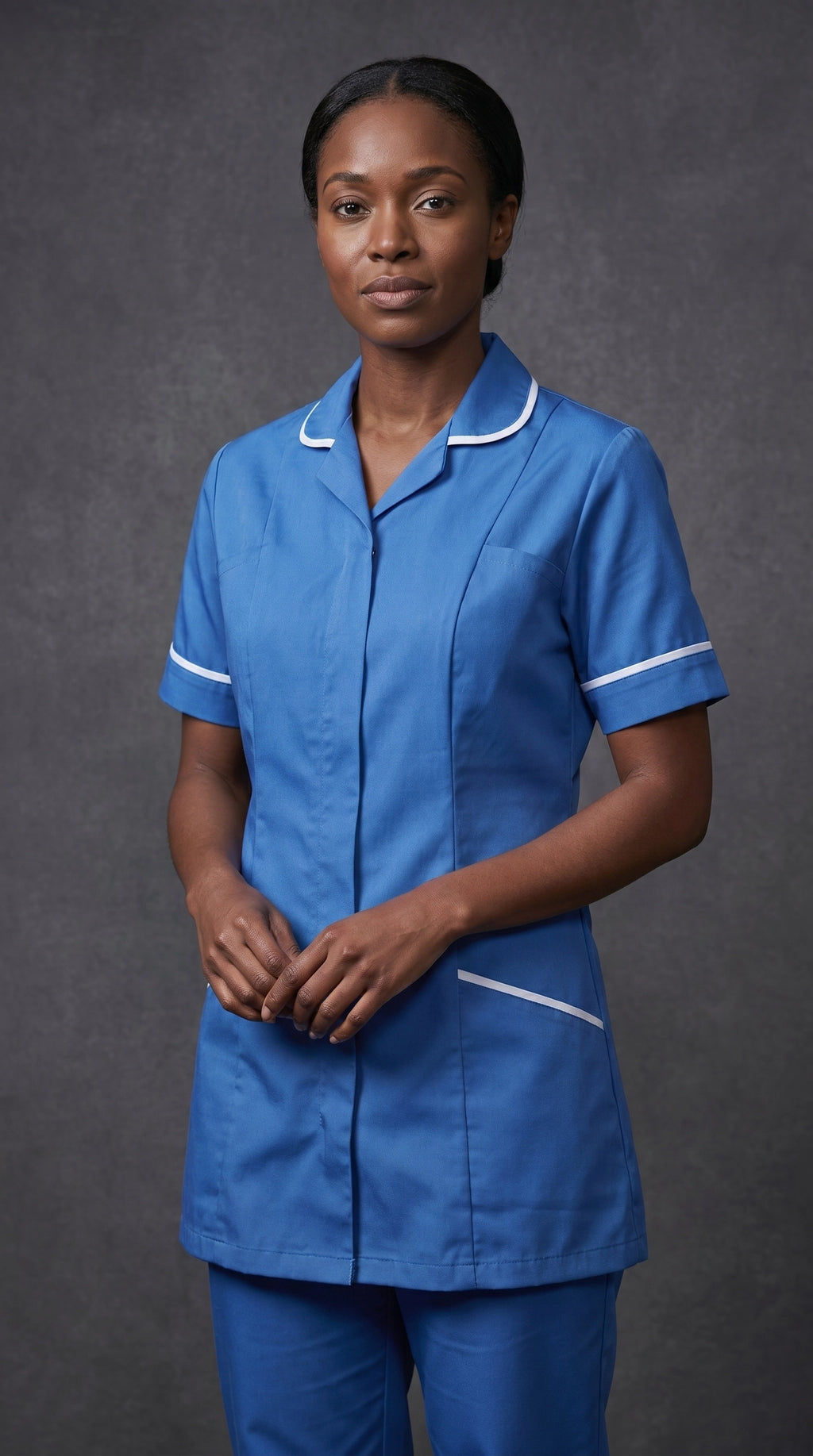 Women's Hospital Blue Healthcare Tunic with White Trim – Professional Medical Uniform Top