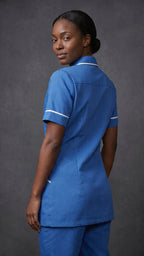 Women's Hospital Blue Healthcare Tunic with White Trim – Professional Medical Uniform Top