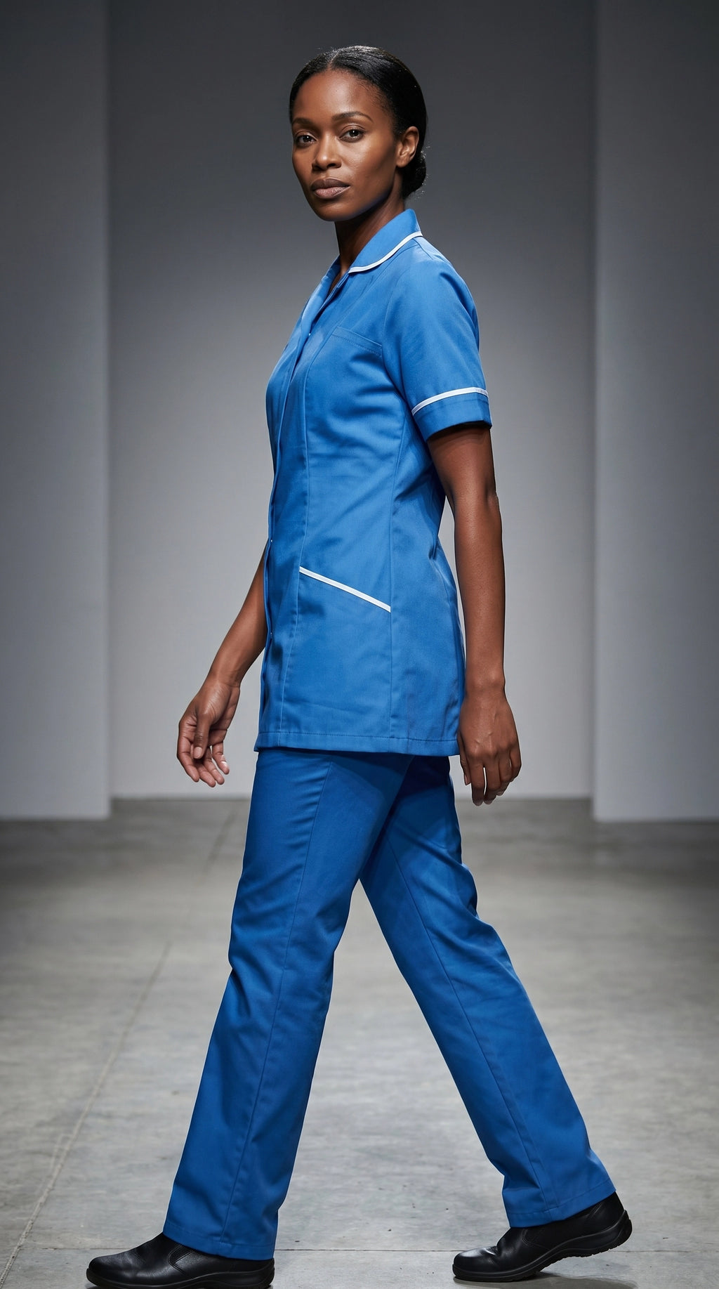 Women's Hospital Blue Healthcare Tunic with White Trim – Professional Medical Uniform Top